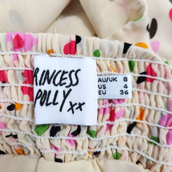 Princess Polly Ivory Floral Print Cami Crop Top Buttons Gathered Tie Straps 4 - Picture 6 of 8